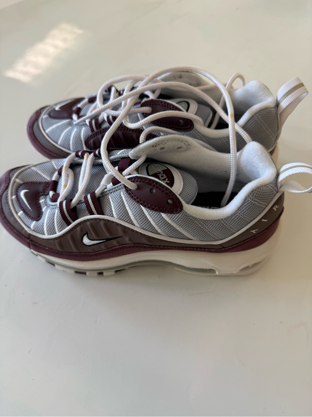 Nike Men's Air Max 98 Sneakers in White and Burgundy